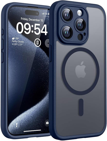 TOCOL Magnetic for iPhone 15 Pro Case, Upgraded Full Camera Protection, Compatible with Magsafe, Drop Protection, Translucent Matte Back Phone Cover 6.1-Inch (Dark Blue)