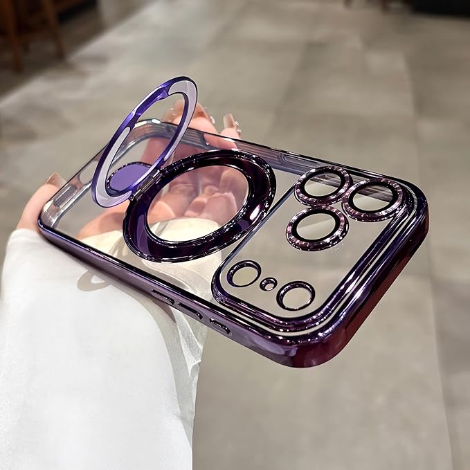 LXK Magnetic Invisible Stand for iPhone 17 Pro Max Case 6.9" Compatible with MagSafe, Military-Grade Protection, with Camera Protector, Clear Scratch-Resistant Back Cover for 17 ProMax, Purple