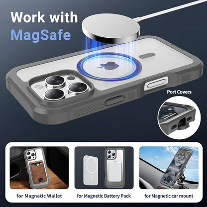 jaroco Magnetic for iPhone 16 Pro Case, [Compatible with MagSafe][Military Grade Drop Protection][Heavy Duty Protection][Non-Slip][Shockproof] 2-Layer Durable Bumper Phone Case 6.3''-Gray