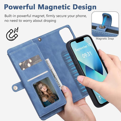 Wallet Case for iPhone 13 with Card Holder/Crossbody Wallet/Strap| RFID Blocking | Magnetic | Kickstand | Detachable | PU Leather Phone Case for iPhone 13,6.1 in,Sky Blue
