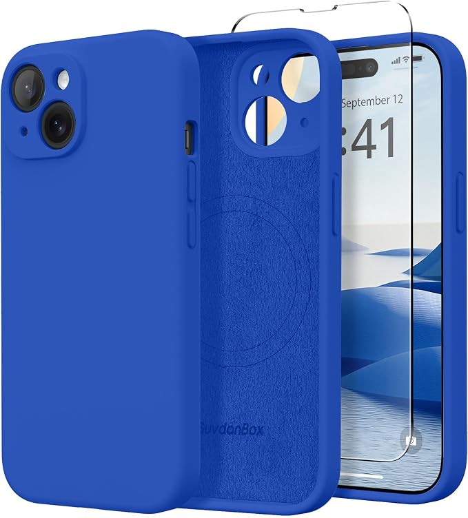 Magnetic for iPhone 15 Plus Case, Compatible with MagSafe, [Full Camera Protection][Screen Protector] Silicone Shockproof Protective Phone Case for iPhone 15 Plus 6.7", Klein Blue