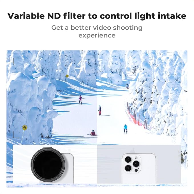 K&F CONCEPT Clip On 67mm Variable ND2-32 Magnetic Phone Lens Filter Kit, Phone Clip with Magnetic Adapter Ring/Cold Shoe/Locking Knob, Neutral Density Filter Compatible with iPhone 16 15 Pro Max 14 13