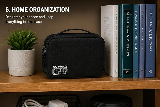 Electronic Organizer Travel Essentials Case, Waterproof Double Layer Cable Storage Pouch Bag for Charger, USB Cords, Power Bank, Phone Mouse SD Card Earphone Camera, Tablet (Up to 11 inch)