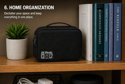Electronic Organizer Travel Essentials Case, Waterproof Double Layer Cable Storage Pouch Bag for Charger, USB Cords, Power Bank, Phone Mouse SD Card Earphone Camera, Tablet (Up to 11 inch)