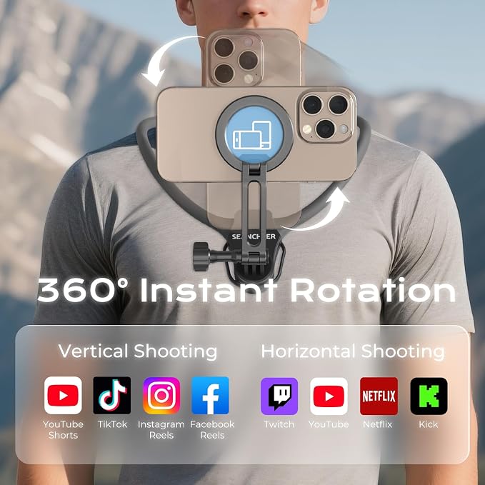 【2026 Extended Long】 Magnetic Neck Mount for Phones, 27.6" Hands-Free POV/Vlog Phone Holder for iPhone 17–12 & Android, Content Creator Essentials for Go Pro DJI, Comfortable Natural Shooting Angle