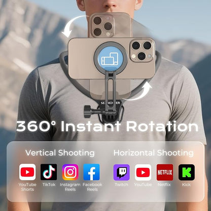 【2026 Extended Long】 Magnetic Neck Mount for Phones, 27.6" Hands-Free POV/Vlog Phone Holder for iPhone 17–12 & Android, Content Creator Essentials for Go Pro DJI, Comfortable Natural Shooting Angle
