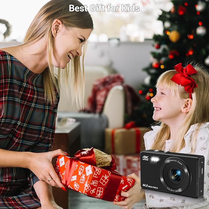 Digital Camera, 4K 44MP Autofocus Point and Shoot Camera with 16X Zoom 2.4" LCD Portable Compact Camera for Kids Teens Boys Girls Adults