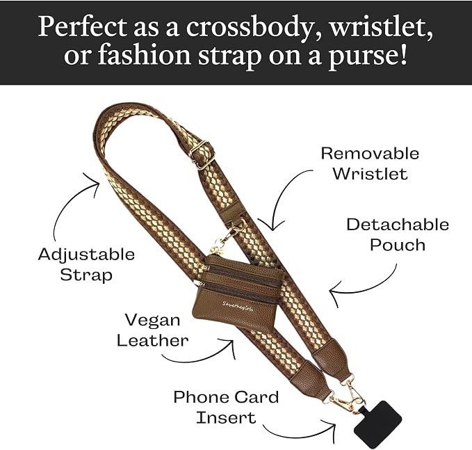Save the Girls Original Clip and Go Phone Strap Pattern - Crossbody Phone Strap Chain with Zipper Wallet Pouch