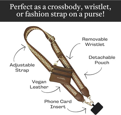 Save the Girls Original Clip and Go Phone Strap Pattern - Crossbody Phone Strap Chain with Zipper Wallet Pouch