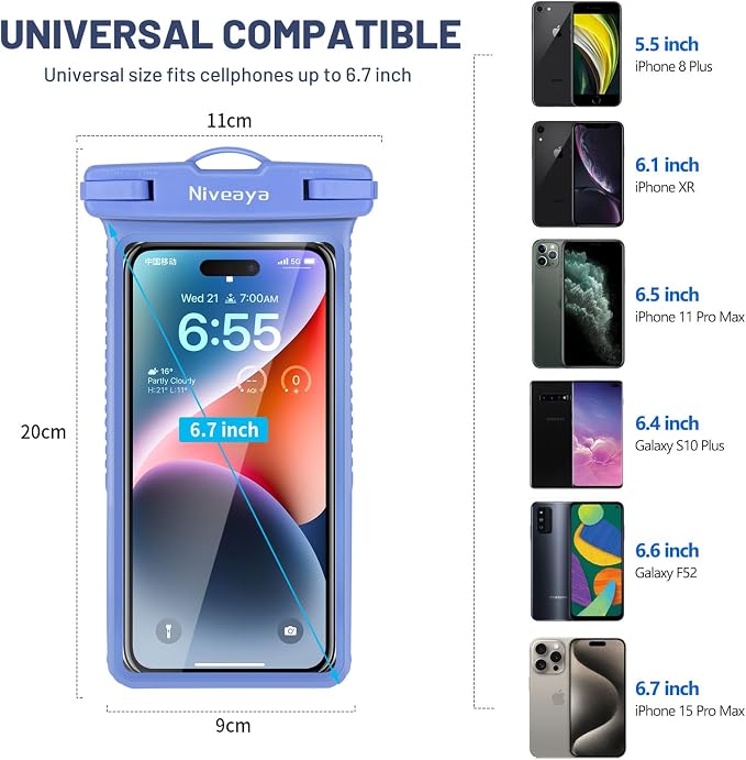 Niveaya IPX8 Waterproof Phone Pouch Case Compatible for iPhone 17 16 15 14 13 12 Pro Max Up to 7", Cruise Ship Essentials Must Haves Dry Bag for Vacation Beach Travel Kayak Accessories