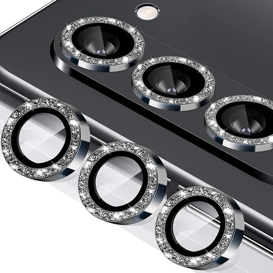 for Galaxy Z Fold 6 Camera Lens Protector Bling Glitter Individual Aluminium Alloy Ring 9H Tempered Glass Decorative Accessories Camera Cover for Samsung Galaxy Z Fold 6 Glitter Black