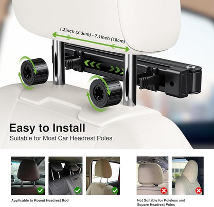 elitehood Headrest Car Tablet Holder - [Long Aluminum Extension Arm] [Ultra-Compact] Foldable iPad Holder for Car Backseat, Road Trip Essentials iPad Back Seat Mount, Tablet Headrest Mount for Kids