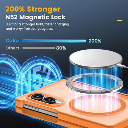 Caka Magnetic for Samsung Galaxy Z Fold 8 Case with Hinge Protection Orange | Compatible with MagSafe, Built-in Outer Screen Protector, Hinge Guard, Translucent Matte Back, 360° Hybrid Drop Defense