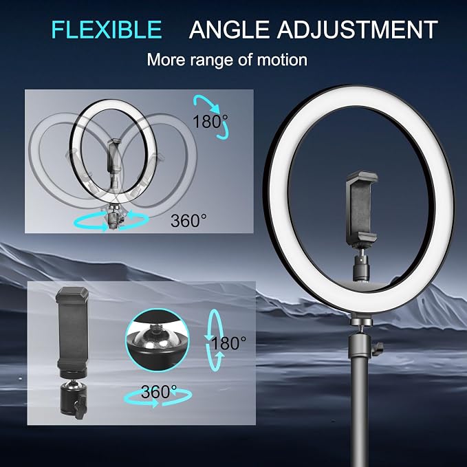 10" Selfie Ring Light with 10" Stand and 60" Selfie Stick, 3 Color Light Adjustment Suitable for Phones and Cameras, Makeup/Live Streaming/Taking Photos