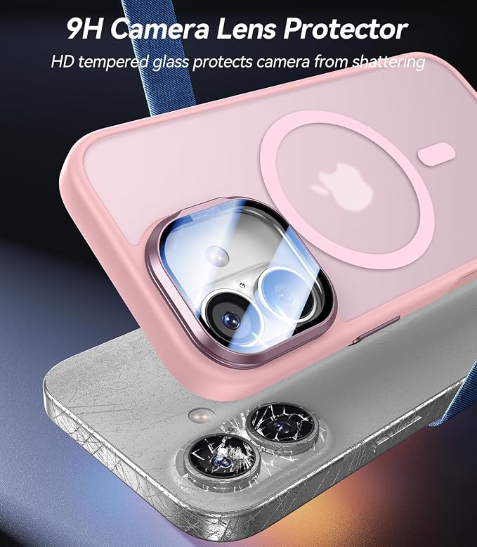 [Upgraded Full Camera Protection] for iPhone 17 Case with Camera Cover Stand [Fit for MagSafe][10FT Mil-Grade Protection] Translucent Magnetic iPhone 17 Phone Case, Pink