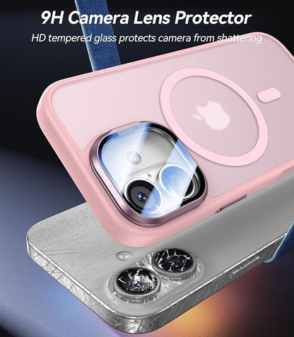 [Upgraded Full Camera Protection] for iPhone 17 Case with Camera Cover Stand [Fit for MagSafe][10FT Mil-Grade Protection] Translucent Magnetic iPhone 17 Phone Case, Pink