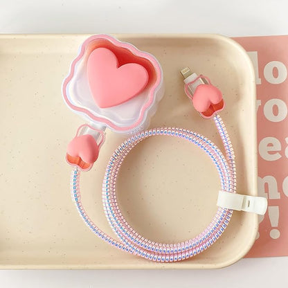 Compatible with Apple iPhone 18W/20W USB-C Power Adapter Charger Protective Cover Cute Bow Protector Kawaii Cable Saver for iPhone 14 15 16 17 Pro Max Fast Charger