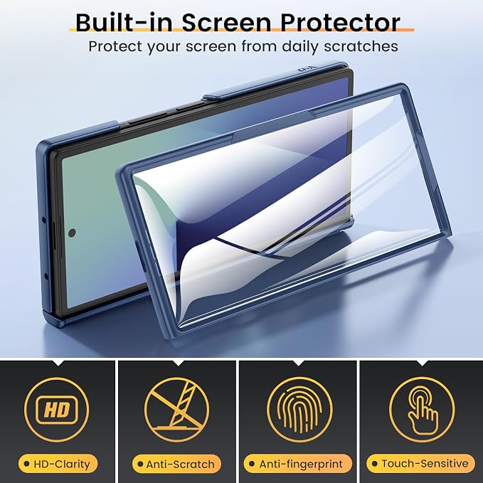 VEGO for Samsung Fold 7 Case with Hinge Protection& Slide Lens Cover,Blue | Built-in 360°Rotating Ring Stand[Screen Protector] Heavy Duty Shockproof Protective Hard Case for Samsung Z Fold 7 2025