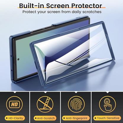 VEGO for Samsung Fold 7 Case with Hinge Protection& Slide Lens Cover,Blue | Built-in 360°Rotating Ring Stand[Screen Protector] Heavy Duty Shockproof Protective Hard Case for Samsung Z Fold 7 2025
