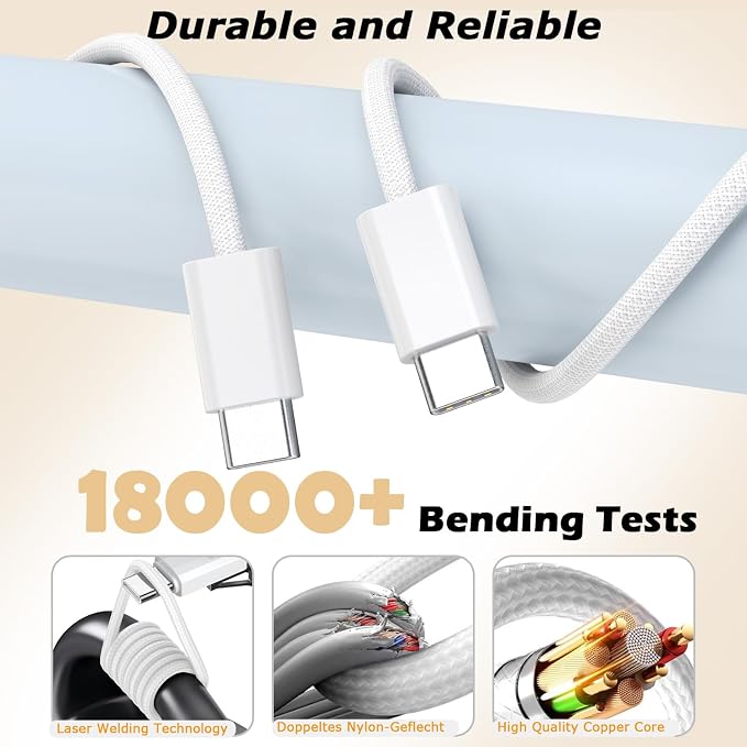 3 Pack iPhone 17 USB C Charger Fast Charging,20W Type C Port Wall Charger Power Brick with USB C to C Braided Cable Compatible with iPhone 17/17 Pro/17 Air/17 Pro Max/16/16 Pro/16 Plus/16 Pro Max/15
