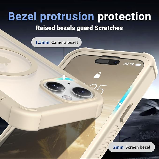 jaroco Magnetic for iPhone 15 Case, [Compatible with MagSafe][Military Grade Drop Protection][Heavy Duty Protection][Non-Slip][Shockproof] 2-Layer Durable Bumper Phone Case 6.1''-Antique White