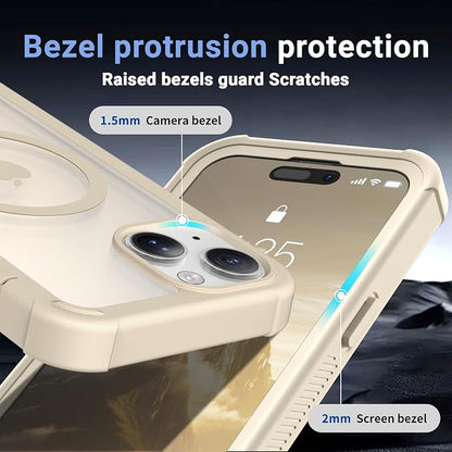 jaroco Magnetic for iPhone 15 Case, [Compatible with MagSafe][Military Grade Drop Protection][Heavy Duty Protection][Non-Slip][Shockproof] 2-Layer Durable Bumper Phone Case 6.1''-Antique White