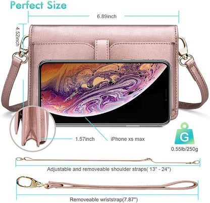 nuoku Women Small Crossbody Bag Cellphone Purse Wallet with RFID Card Slots 2 Straps Wristlet