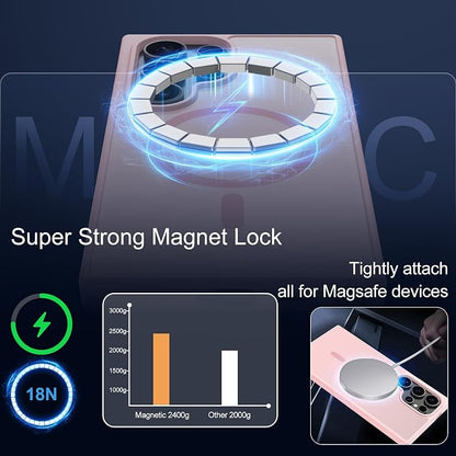 For Samsung Galaxy S24 Ultra Case [Compatible with Magsafe] Translucent Matte Magnetic S24 Ultra Phone Case,SlimThin Duty Shockproof Protection Cover with 2pc HD Screen Protector for S24 Ultra-Pink