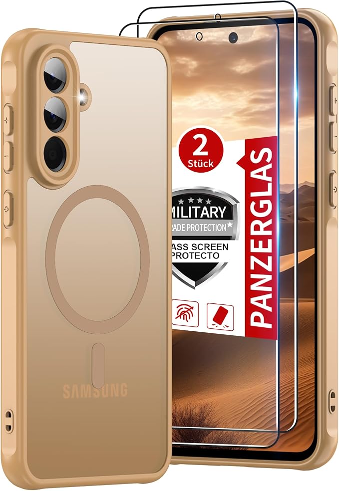 for Galaxy A56 5G Phone Case: Compatible for Samsung A56 5G Case [magsafe Fit] with 2PC Tempered Glass Screen Protector,Frosted Translucent Soft-Touch Skin & Military-Grade Protection for A 56,Gold