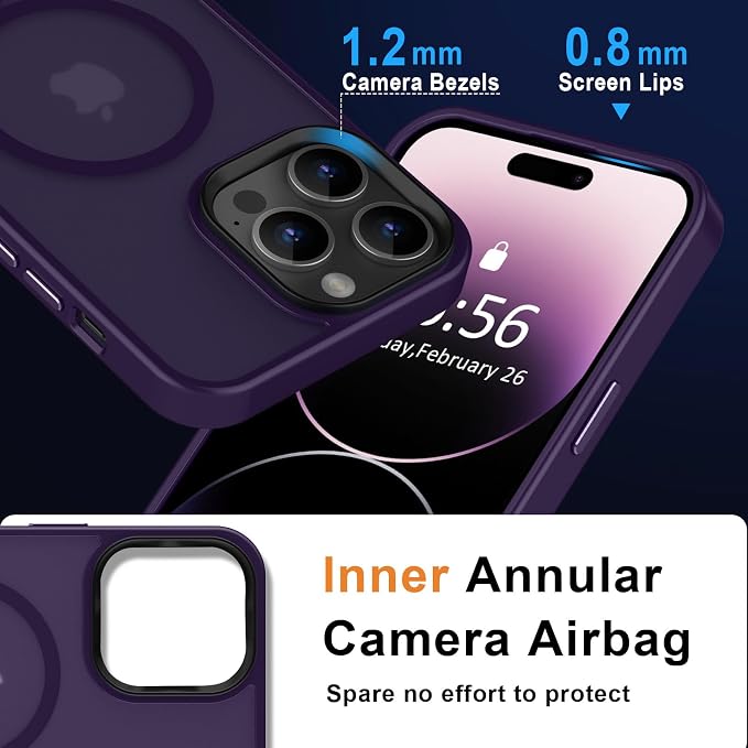 MOCCA Strong Magnetic for iPhone 14 Pro Max Case [Compatible with Magsafe] [10FT Military Grade Protective] Translucent Matte Slim Shockproof Case for iPhone 14 Pro Max 6.7" Deep Purple