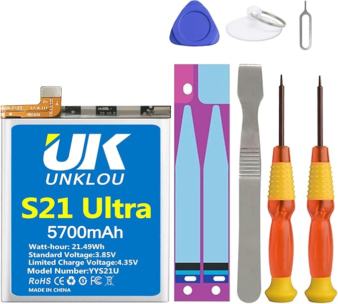 Galaxy S21 Ultra Battery, [Upgraded] UNKLOU 5700mAh Li-Polymer EB-BG998ABY Replacement Battery for Samsung Galaxy S21 Ultra 5G SM-G998 with Repair Tool Kit [24 Month Service]