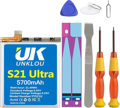 Galaxy S21 Ultra Battery, [Upgraded] UNKLOU 5700mAh Li-Polymer EB-BG998ABY Replacement Battery for Samsung Galaxy S21 Ultra 5G SM-G998 with Repair Tool Kit [24 Month Service]
