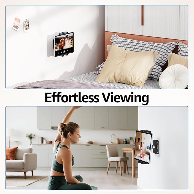 Urmust Universal Tablet Wall Mount Holder, 360 Adjustable, for 4.7-15.6" Devices, iPad, iPhone, Galaxy Tab, Surface Pro, Sturdy Aluminum Wall Phone Holder, for Home, Office & Public Spaces