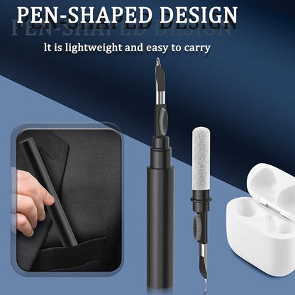 Cleaner Kit for Airpods Pro 1 2 3, 3-in-1 Multi-Function Cleaning Pen Tools Soft Brush Flocking Sponge & Metal Tip for Earbuds, Wireless Earphones, iPhone, Camera, Lens, Bluetooth Headphones (Black)
