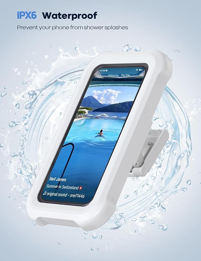 Lamicall Shower Phone Holder Waterproof - 480° Rotatable Retractable Adjustable Shower Stall iPhone Case Holder, Bathroom Wall Phone Mount Stand Water Proof Anti Fog, Accessories for 4-7" Cellphones