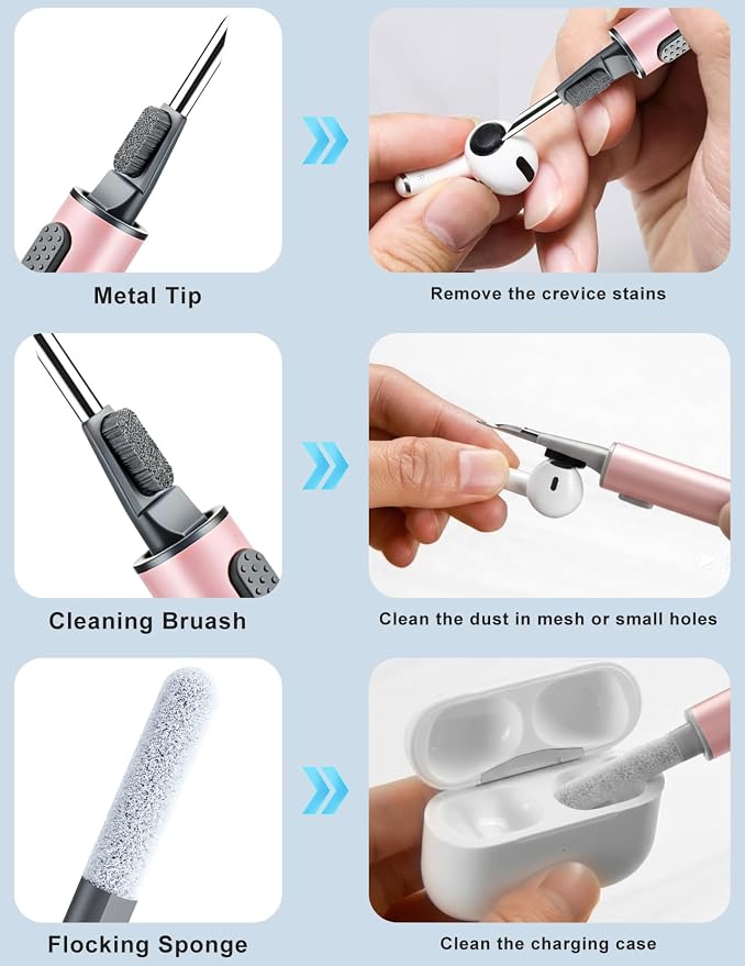 Cleaner Kit for Airpods, Earbuds Cleaning kit for Airpods Pro 1 2 3, Phone Cleaner kit with Brush for Bluetooth Earbuds Cleaner, Wireless Earphones,iPhone,Laptop, Camera (Pink)