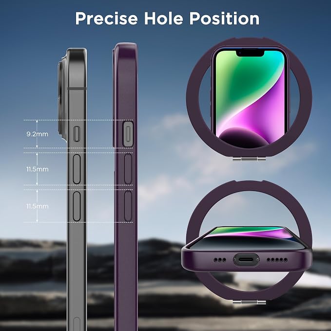 CACOE Magnetic Case for iPhone 13/14 6.1 inch with 360 Rotatable Ring Stand, Compatible with MagSafe Car Phone Mount, Cases Cover Phone Holder for Desk Meeting/Videos Dark Purple