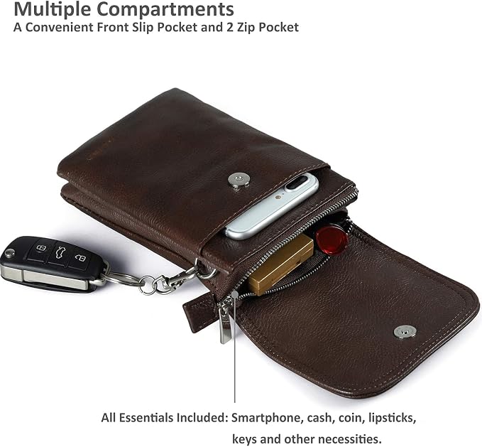 befen Genuine Leather Small Crossbody Bags for Women Cell Phone Bag Cross Body Purses,Silver Zipper