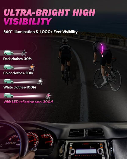Fitense LED Reflective Belt Sash - 5 Lights Colors & 3 Light Modes High Visibility Night Safety Belt, Rechargeable Light Up Running Gear Adjustable Vest Straps for Runners Walkers Men Women