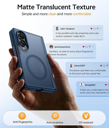 FNTCASE for Samsung Galaxy Z Fold 8 Case, Fit for Magsafe, Hinge Protection | Screen Protector, Translucent Matte Magnetic Back, 18FT Military Grade Drop Proof, Protective Phone Cover, Blue