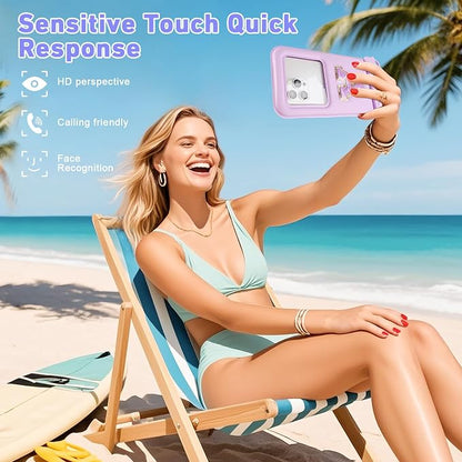 Waterproof Phone Pouch Floating, Fashion Letters Cell Phone Dry Bag for iPhone 17 16 15 14 13 Pro Max, Galaxy S25 S24 S23 S22 Ultra Google, Up to 7.5" Phones Purple
