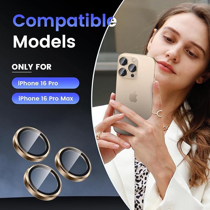 for iPhone 16 Pro/iPhone 16 Pro Max Camera Lens Protector Anti-Scratch Lens Cover, 9H+ Tempered Glass Camera Screen Protector, HD View w/Night Shoot, Shatterproof, Desert Titanium