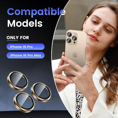 for iPhone 16 Pro/iPhone 16 Pro Max Camera Lens Protector Anti-Scratch Lens Cover, 9H+ Tempered Glass Camera Screen Protector, HD View w/Night Shoot, Shatterproof, Desert Titanium