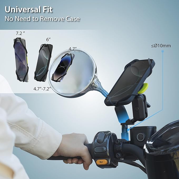 Bone Moto Tie Connect Kit 3 - Mirror Stem, Magnetic Motorcycle Phone Mount, Detachable & 360° Rotatable, Heavy Duty & Shock-Absorbing Scooter iPhone Holder for 4.7"–7.2" Smartphones (Mirror Mount)