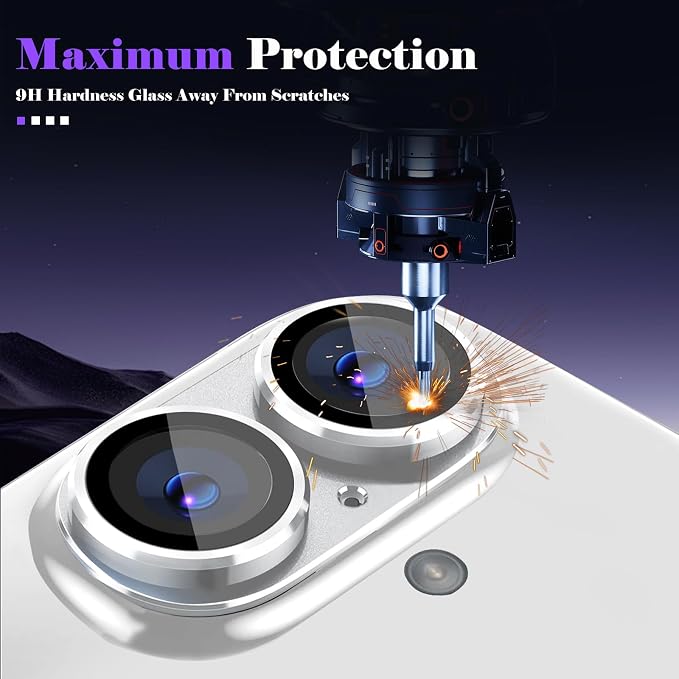 Camera Lens Protector for iPhone 16 / iPhone 16 Plus Camera Lens Protector [Strong Adsorption] [Not Easy to Break] Metal Tempered Glass Rear Camera Screen Cover - Silver