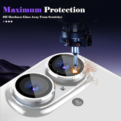 Camera Lens Protector for iPhone 16 / iPhone 16 Plus Camera Lens Protector [Strong Adsorption] [Not Easy to Break] Metal Tempered Glass Rear Camera Screen Cover - Silver