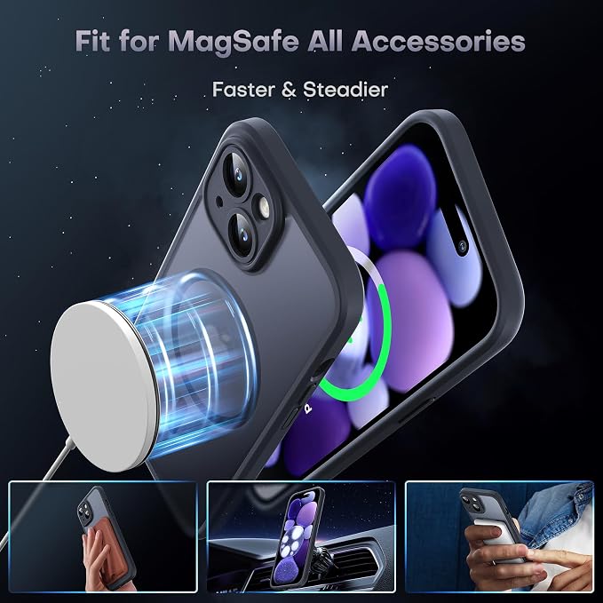 TOCOL for iPhone 15 Plus Case, Upgraded Full Camera Protection, Drop Protection, Compatible with Magsafe,Translucent Magnetic Matte Phone Case for iPhone 15 Plus 6.7 inch (Matte Black)