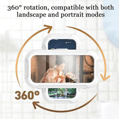 Waterproof Shower Phone Holder, 360° Rotatable Retractable Anti-Fog Wall Mount Case for 4-7" Smartphones, Thick-Case Friendly
