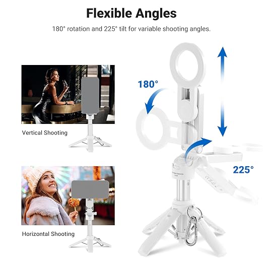 NEEWER BASICS Magnetic Selfie Stick Tripod Compatible with Magsafe iPhone Samsung Android, Portable Extendable Desk Stand with Cell Phone Grip Holder Detachable Remote for Video Recording, PA985 White
