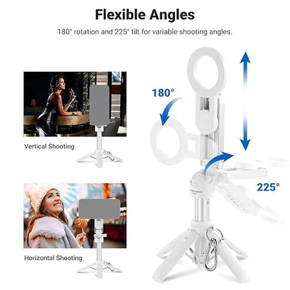 NEEWER BASICS Magnetic Selfie Stick Tripod Compatible with Magsafe iPhone Samsung Android, Portable Extendable Desk Stand with Cell Phone Grip Holder Detachable Remote for Video Recording, PA985 White